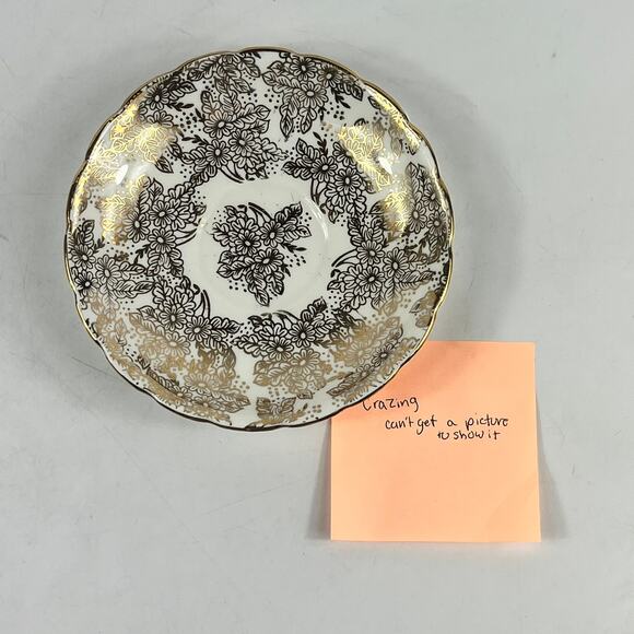 Colclough England Genuine Bone China Teacup Saucer Set Black Gold Floral Pattern - Picture 16 of 16